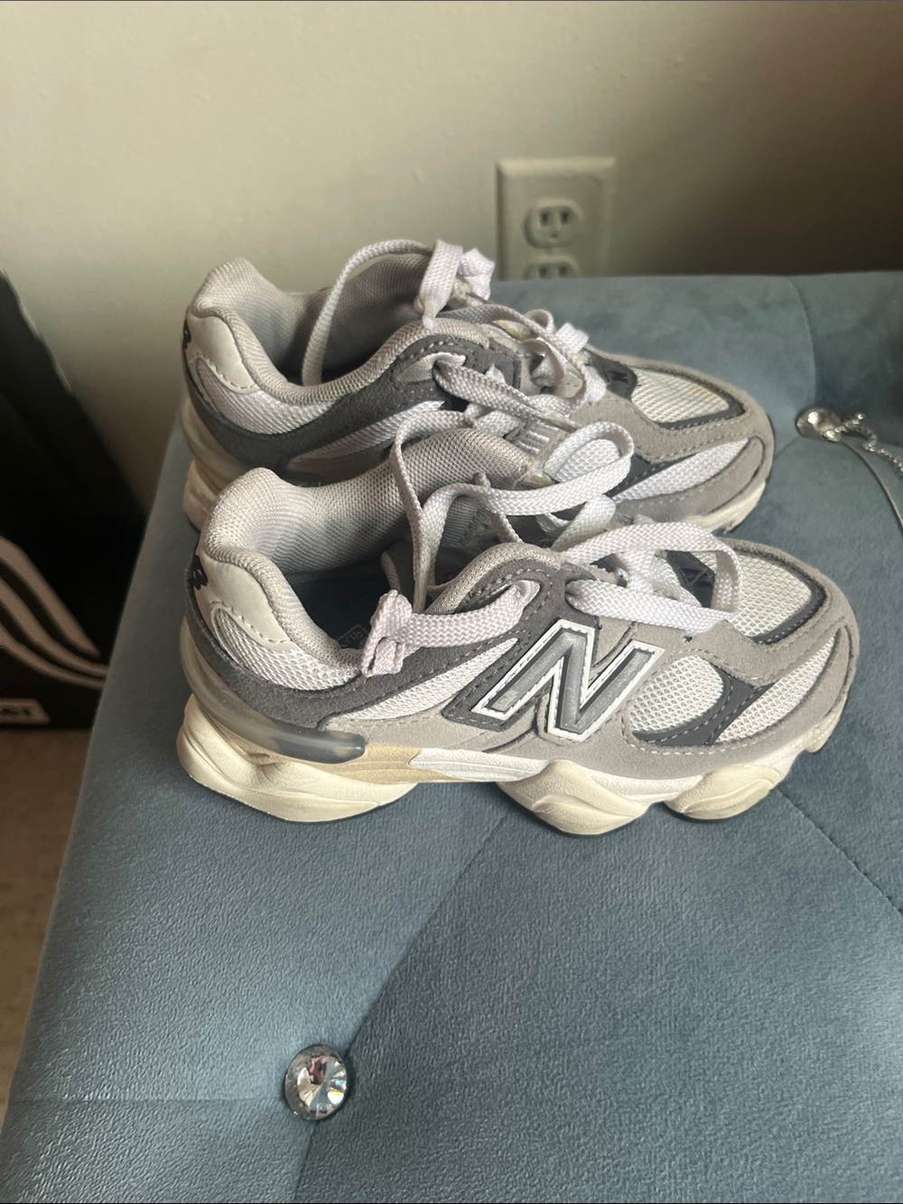 New Balance Kids Gray and White Athletic Sneakers